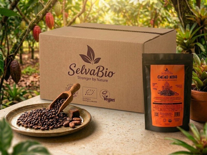 SelvaBio Cacao Nibs Sweetened with Panela and Yacon 100g